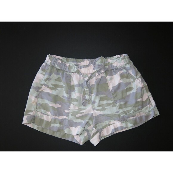 AERIE American Eagle Camp Shorts pink grey camo cuffed elastic pull on tie M - Picture 2 of 6